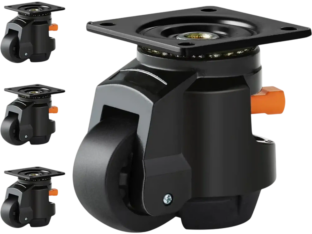 VEVOR Leveling Casters, Set of 4, 2200 lbs Total Load Capacity, 2.5 inches, Heavy Duty with Upgraded Handle Design, 360 Degree Swivel Caster Wheels, Adjustable Casters with Feet for Workbench, Machine