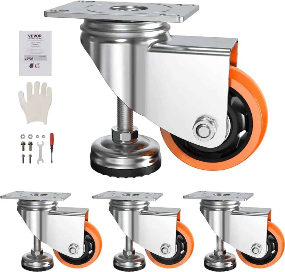 VEVOR Leveling Casters, Set of 4, 720 lbs Total Load Capacity, 3 inches Diameter, Heavy Duty 360 Degree Swivel Caster Wheels, Adjustable Casters with Feet for Workbench, Machine, Equipment, Furniture