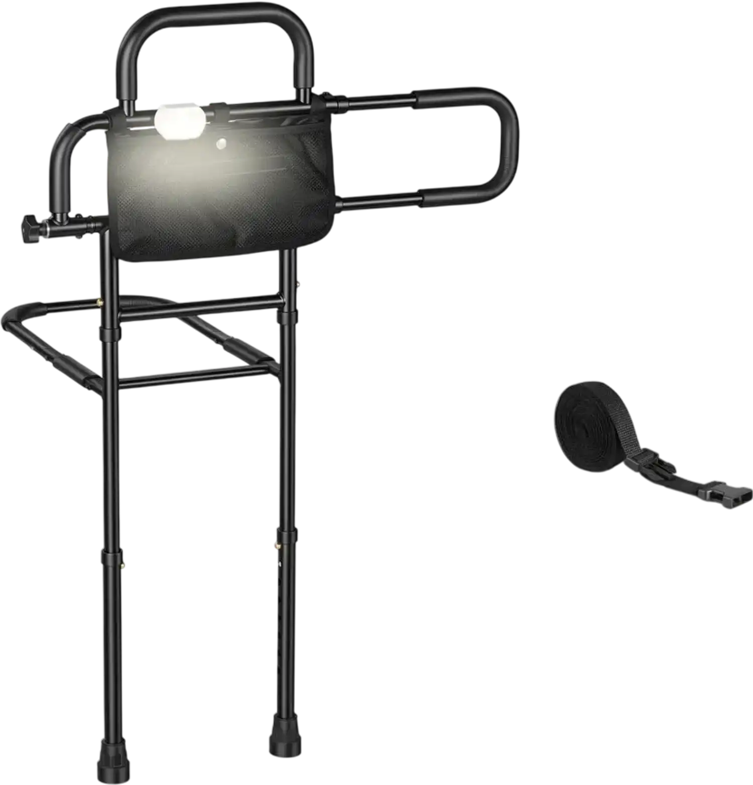 Vevor Bed Rail Bedside Assist Rail with Floor Support, Motion Sensor LED Light, Adjustable Handle, Storage Pocket New