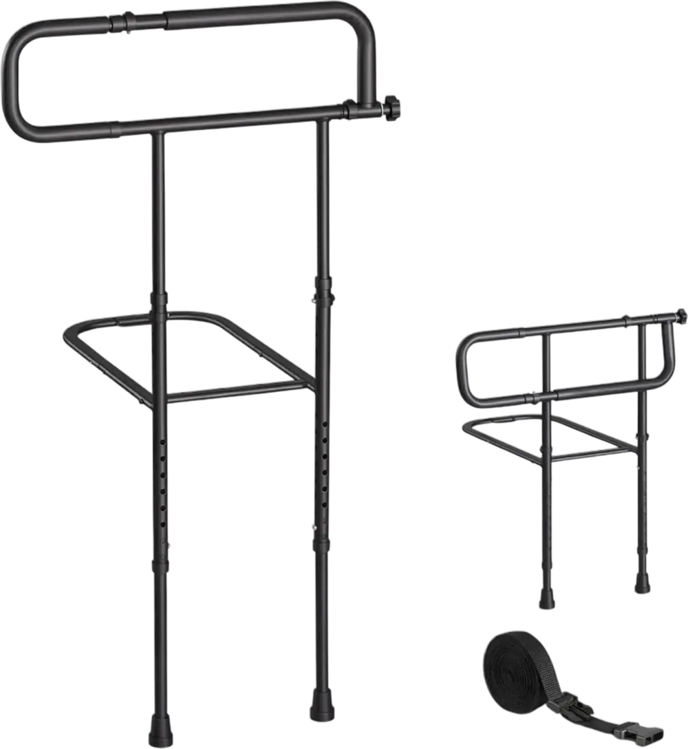 VEVOR Bed Rails for Elderly Adults Folding Bed Side Rail with Floor Support, Length & Height Adjustable, High-Strength Steel Bedside Assist Cane, Fits King Queen Full Twin Bed, 300LBS Strong Capacity