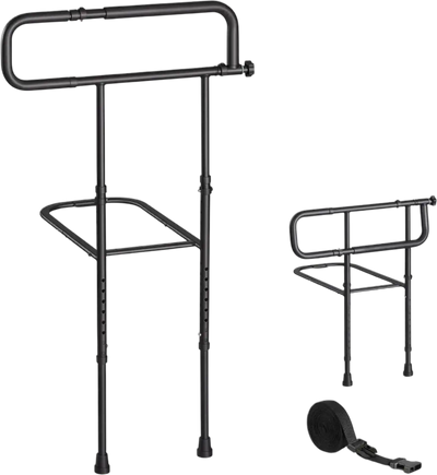 VEVOR Bed Rails for Elderly Adults Folding Bed Side Rail with Floor Support, Length & Height Adjustable, High-Strength Steel Bedside Assist Cane, Fits King Queen Full Twin Bed, 300LBS Strong Capacity