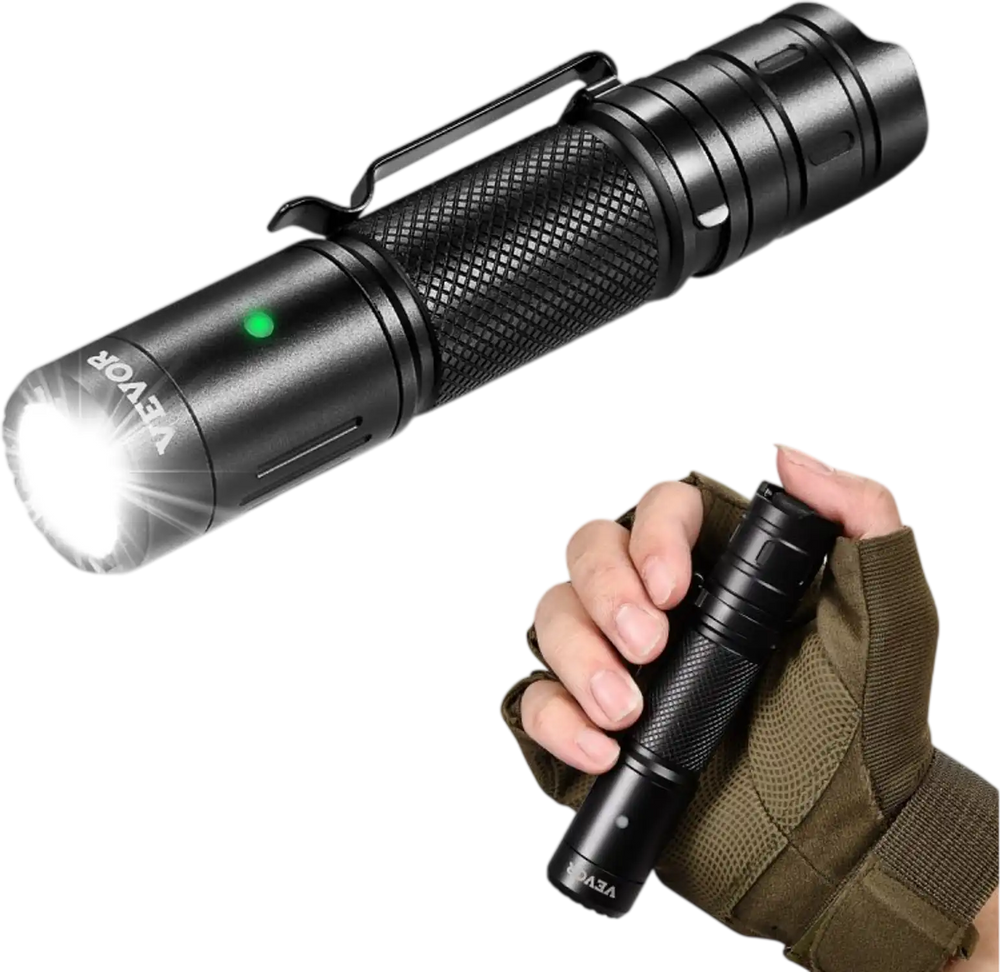 VEVOR Rechargeable Flashlight, High Lumens LED Flashlight with 6 Lighting Modes, IP66 Waterproof Handheld Flash Light for Home, Hiking, Camping, Emergencies, Lightweight & Portable