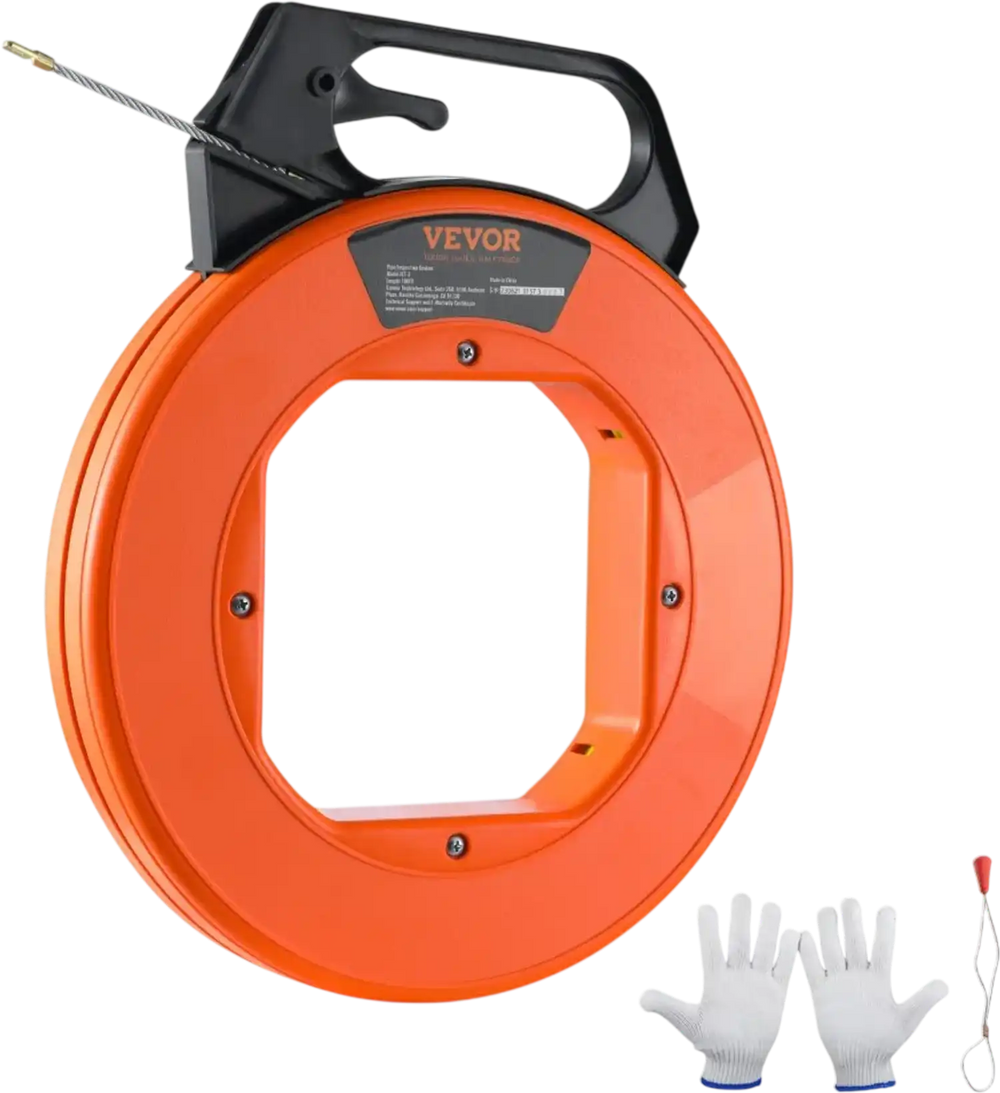 VEVOR Fish Tape, 100 ft, 3/16-inch, Fiberglass Cable Guide with Enhanced Casing and Grip, User-Friendly Wire Routing Instrument, Bendable Wiring Aid for Walls and Electrical Ducts, Insulating