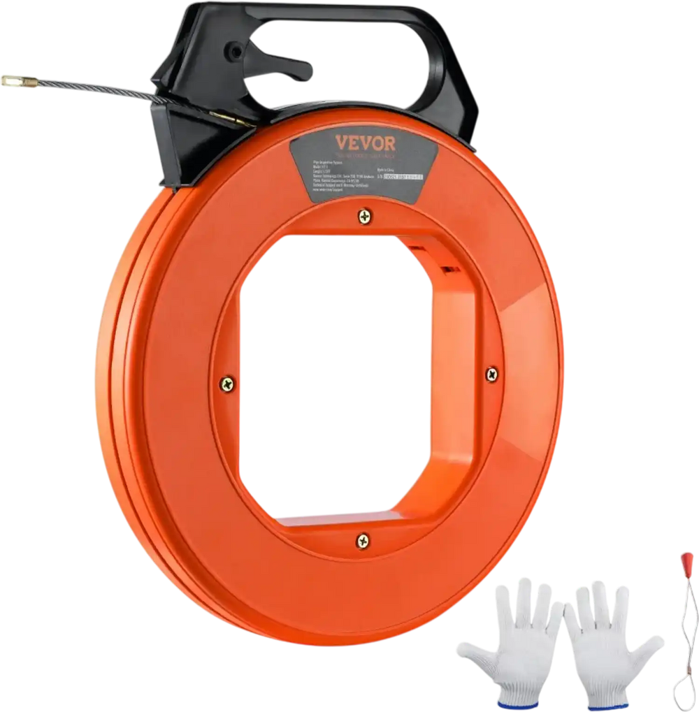 VEVOR Fish Tape, 125-foot, 3/16-inch, PET Wire Puller with Optimized Housing and Handle, Easy-to-Use Cable Puller Tool, Flexible Wire Fishing Tools for Walls and Electrical Conduit, Non-Conductive