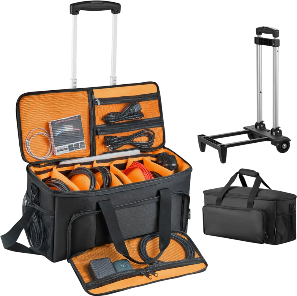 VEVOR Rolling DJ Cable Bag, 1680D, Padded File Gig Bag with Wheels, 6 Detachable Divider, Travel Storage Music Gear Case, for Professional DJ Gear, Musical Instrument and Accessories, Sound Equipment