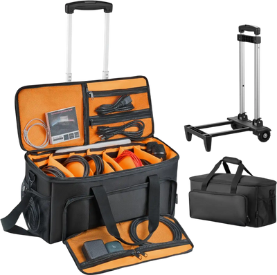 VEVOR Rolling DJ Cable Bag, 1680D, Padded File Gig Bag with Wheels, 6 Detachable Divider, Travel Storage Music Gear Case, for Professional DJ Gear, Musical Instrument and Accessories, Sound Equipment