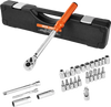 VEVOR Click Torque Wrench Set, 3/8 Inch Drive, 5-60 N.m / 3.7-44.3 lbf.ft, Dual-direction, 72-Tooth, ±3% High Precision, with Sockets, Bits, Extension Bar, Spark Plug Sockets, Adapter, Orange