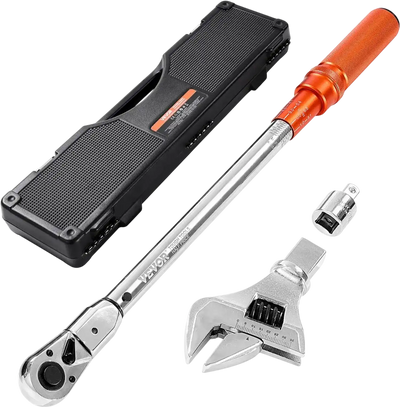 VEVOR Adjustable Click Torque Wrench, 1/2 Inch Drive, 20-160 lbf-ft/27.1-216.8 N.m, Dual-direction and Dual Range Scales, 72-Tooth, ±2% Precision, with Adapter Interchangeable Jaw and Ratchet Head