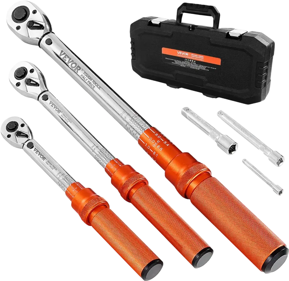 VEVOR Click Torque Wrench Set, 3 Pieces, 1/4, 3/8, 1/2 Inch Drive, 10-170 lbf-ft, 5-45 lbf-ft, 20-240 lbf-in, Dual-direction and Dual Range Scales, 72-Tooth, ±3% High Precision, for Bicycle Repair