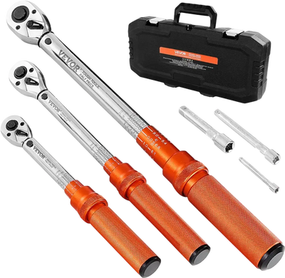 VEVOR Click Torque Wrench Set, 3 Pieces, 1/4, 3/8, 1/2 Inch Drive, 10-170 lbf-ft, 5-45 lbf-ft, 20-240 lbf-in, Dual-direction and Dual Range Scales, 72-Tooth, ±3% High Precision, for Bicycle Repair