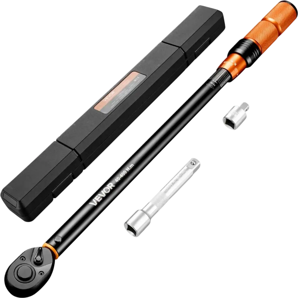 VEVOR Torque Wrench 1/2-inch Drive Click Torque Wrench ±3% High Precision, 29.4-294.1 lbf-ft / 40-400 N.m, Dual Scale Readings, with Extension Bar, Adapter and Storage Case, for Automotive Repair
