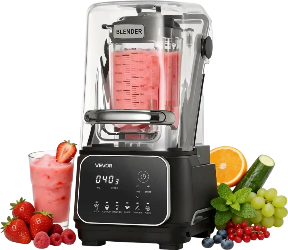 VEVOR Blender, 68 oz Professional Countertop Blenders with Shield, 2200W 26000RPM Kitchen Food Processor Combo, Self-Cleaning, Speed Adjustable, 6 Preset Menu for Smoothies, Ice Crushing, Puree, Black