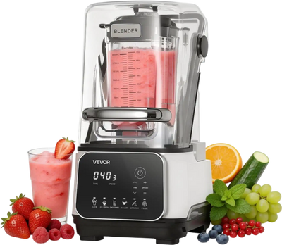 VEVOR Blender, 68 oz Professional Countertop Blenders with Shield, 2200W 26000RPM Kitchen Food Processor Combo, Self-Cleaning, Speed Adjustable, 6 Preset Menu for Smoothies, Ice Crushing, Puree, White