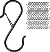 VEVOR S Hooks 36 Pack, 39.68 LBS Capacity for Bars up to 0.85 Inch, S Shaped Hooks with Safety Buckle, Heavy Duty Metal Hangers for Plants, Jeans, Clothes in Garden, Closet, Kitchen, Bedroom, Black