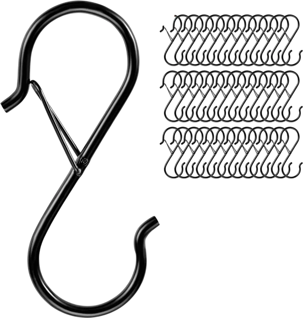 VEVOR S Hooks 36 Pack, 39.68 LBS Capacity for Bars up to 0.85 Inch, S Shaped Hooks with Safety Buckle, Heavy Duty Metal Hangers for Plants, Jeans, Clothes in Garden, Closet, Kitchen, Bedroom, Black