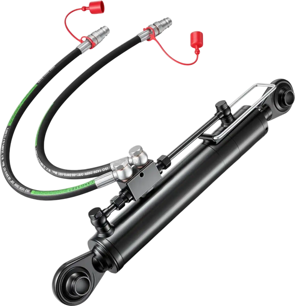 VEVOR Hydraulic Top Link Cat. 2-2 (11 in Stroke, 22-7/16 in to 33-7/16 in), Max 2900PSI Hydraulic Cylinder with 2 Hoses & G3/8" Check Valves for Tractors