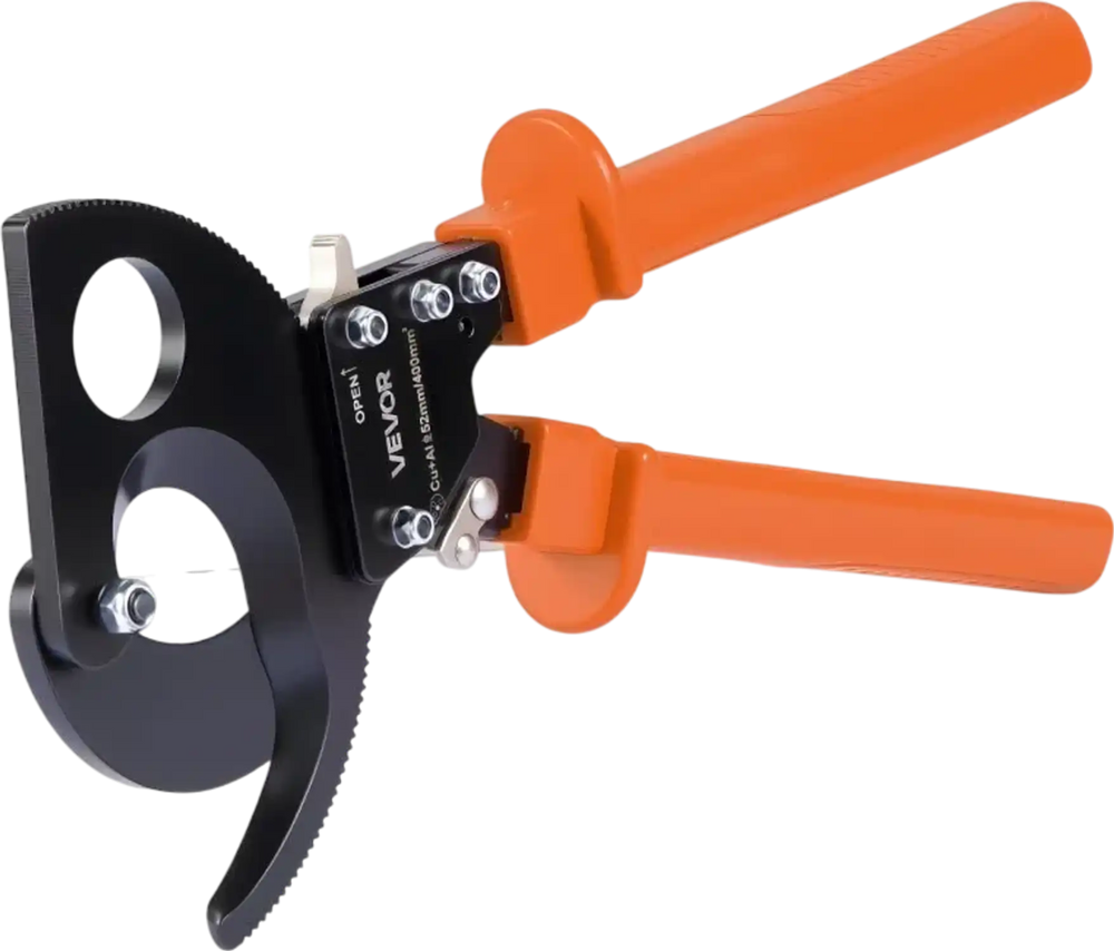 VEVOR Ratcheting Cable Cutter, Spring Steel Blades with PVC-Coated Handles, Quick-Release Button, Heavy Duty Ratchet Cable Wire Cutter for Cutting Copper & Aluminum Cables Up to 800 MCM / 400 mm²