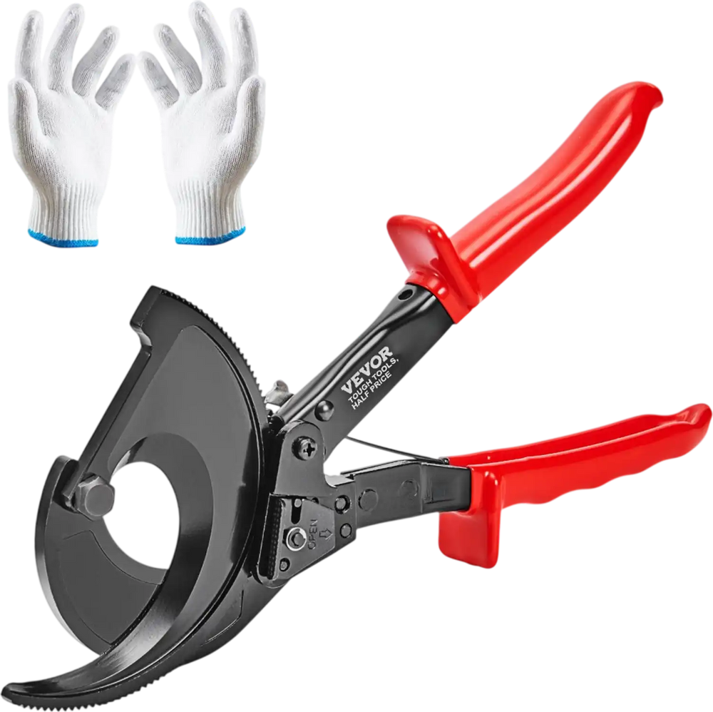 VEVOR Ratcheting Cable Cutter, 11" Wire Cutter Heavy Duty with Gloves, Strong Silicon-Manganese Spring Steel Blade-for Cutting Up to  400 mm² / 780 MCM Electrical Wire