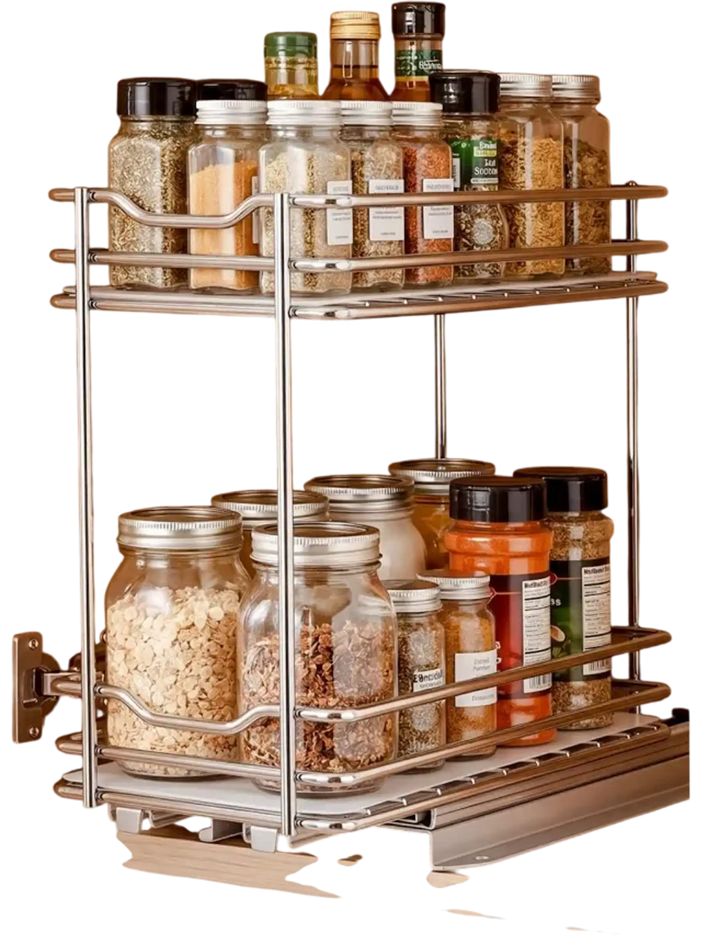 VEVOR Pull Out Spice Rack Organizer for Cabinet, 2 Tier Slide Out Spice Rack Organizer, Heavy Duty Metal Seasoning Kitchen Basket for Inside Cabinets & Pantry Closet, 4.33"W x 8.46"D x 10.43"H, Silver