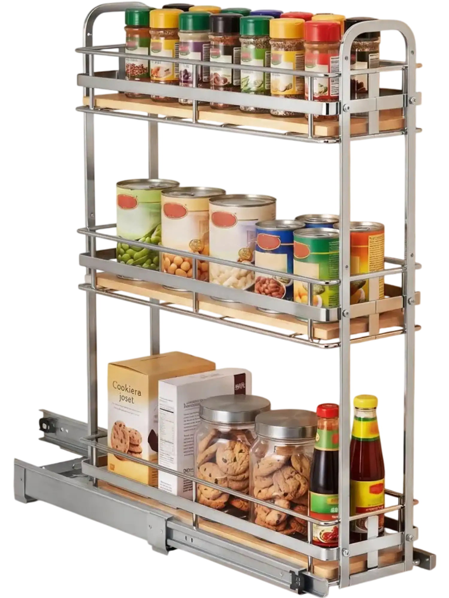 Vevor Pull-Out Spice Rack Organizer 3-Tier Slide-Out Cabinet Storage Silver New
