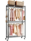 VEVOR Rolling Clothes Rack, Heavy Duty Clothing Garment Rack, 3 Adjustable Tiers Clothing Racks with Carbon Steel, 450 lbs Load Capacity Closet Wardrobe for Bedroom, Clothing Store, Hallway
