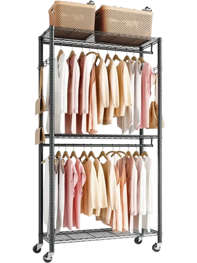 Vevor Clothes Rack Heavy Duty Rolling Garment Rack 3-Tier 450 lbs New