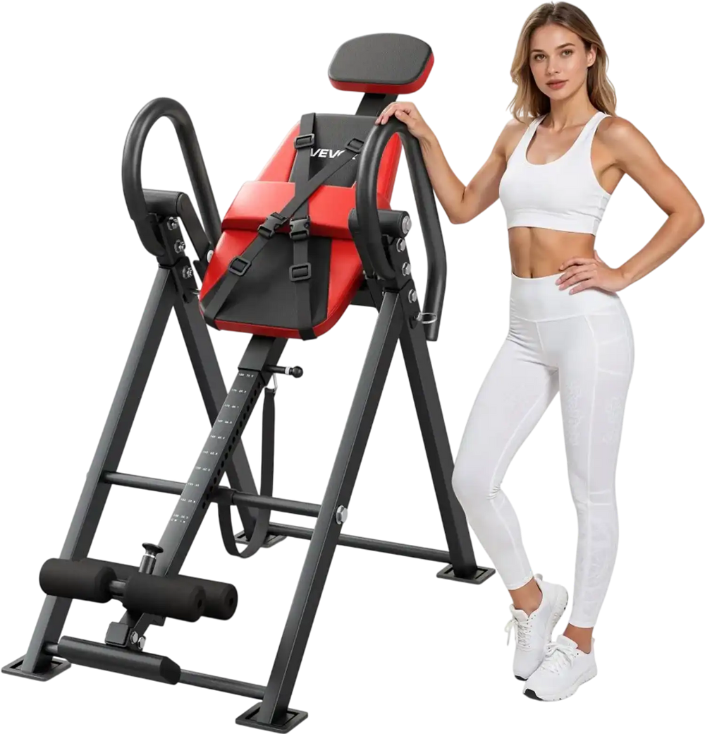VEVOR Inversion Table, 300 lbs Capacity Heavy Duty Inverted Table, Back Inverter Stretcher with Dual-Roller Locking, Decompression Tables for Shoulders, Neck, Back, Multi-Angle Adjustable Tether Strap