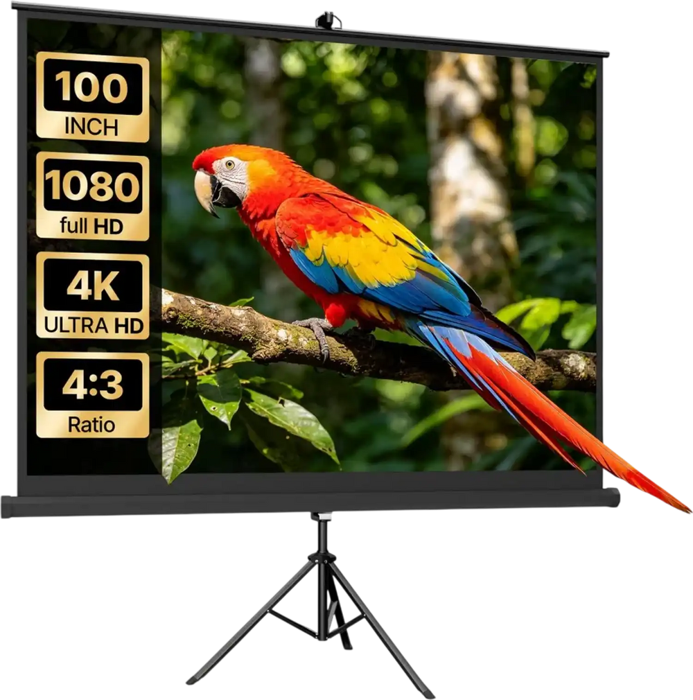 VEVOR Projector Screen with Stand, 100 Inch 4:3 4K 1080P HD Movie Screen, 170° Wide Viewing, Wrinkle-Free Projection Screen with Stable Tripod & Portable Bag for Home Theater, Immersive Movie Nights