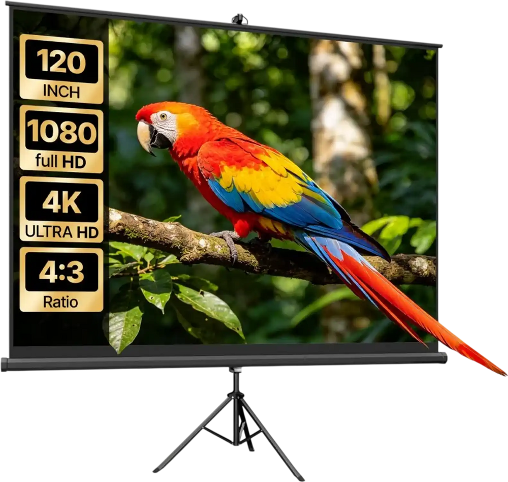 VEVOR Projector Screen with Stand, 120 Inch 4:3 4K 1080P HD Movie Screen, 170° Wide Viewing, Wrinkle-Free Projection Screen with Stable Tripod & Portable Bag for Home Theater, Immersive Movie Nights