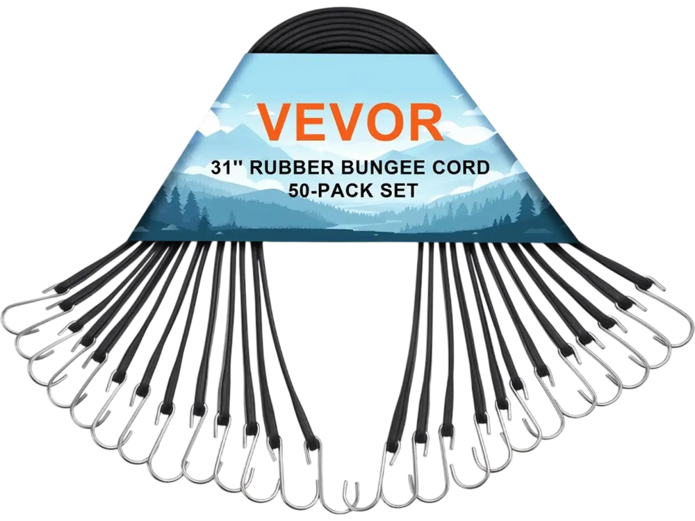 VEVOR 50 Piece Flat Bungee Cord, 19.8 mm Heavy Duty Bungee Straps with Steel S-Hooks, 31" Elastic Bungee Rope for Cargo, Tarps, Trucks and Tent, Black