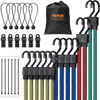 VEVOR 32 Piece Flat Bungee Cord Set, 17 mm Heavy Duty Bungee Straps with A3 Steel J-Hooks, Includes 10", 18", 24", 32", 40", Bungee Rope with Portable Storage Bag, 6 Clips & Canopy Ties