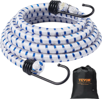 VEVOR 6 Piece Bungee Cords with A3 Steel Hooks, 72 Inch Heavy Duty Bungee Straps, 12 mm Elastic Bungee Ropes Set for Camping, Tarps, Motorcycle, Truck and Tent, White with Blue Stripes