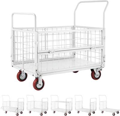 Vevor Platform Truck Cart with Cage 6-in-1 Foldable Flatbed Push Dolly 2000 lbs 44.5 x 26.6 x 42.1 in New