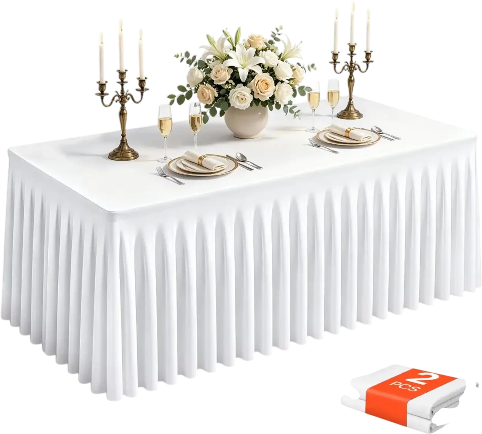 Vevor Tablecloth with Skirt 6' Rectangular Covers 2-Pack White Fitted Spandex for Party Wedding Banquet New