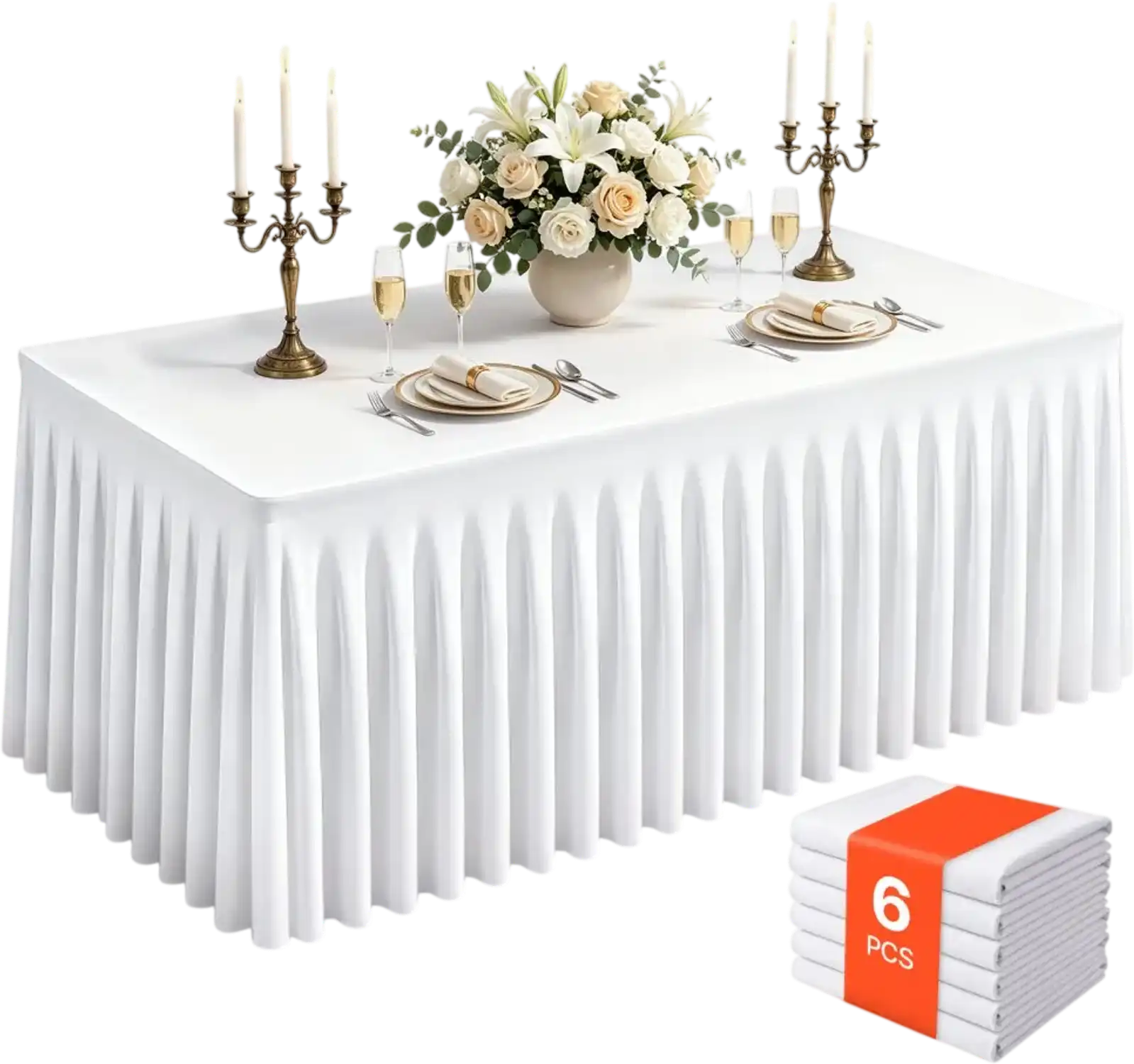 Vevor Tablecloth Spandex Tablecloth with Skirt 6' Rectangular Covers 6-Pack White New
