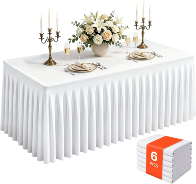 Vevor Tablecloth Spandex Tablecloth with Skirt 6' Rectangular Covers 6-Pack White New