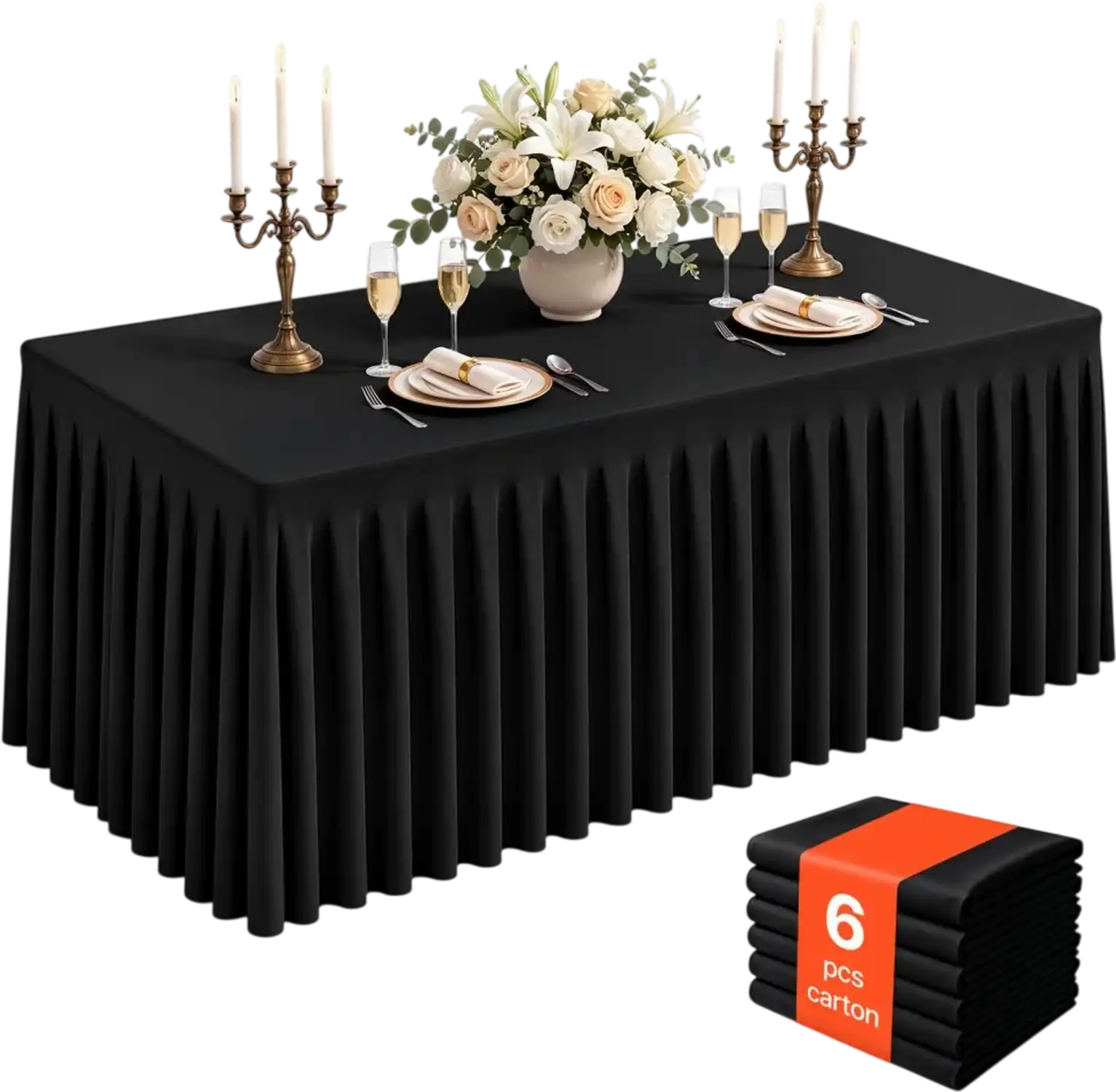 Vevor Tablecloth Spandex Tablecloth with Skirt 6' Rectangular Covers 6 Pack Black New