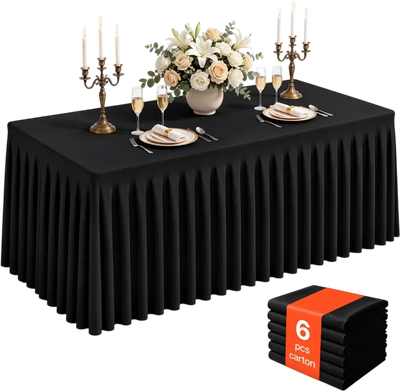 Vevor Tablecloth Spandex Tablecloth with Skirt 6' Rectangular Covers 6 Pack Black New