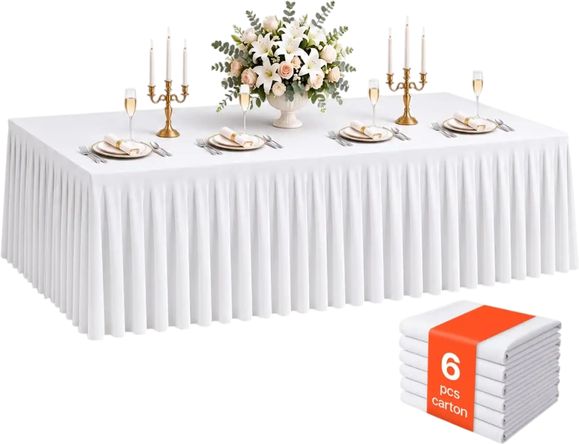 Vevor Tablecloth with Skirt 8' Rectangular 6-Pack White Fitted Spandex Covers New