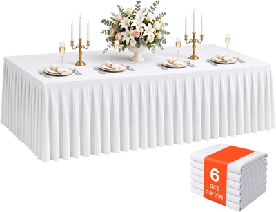 Vevor Tablecloth with Skirt 8' Rectangular 6-Pack White Fitted Spandex Covers New