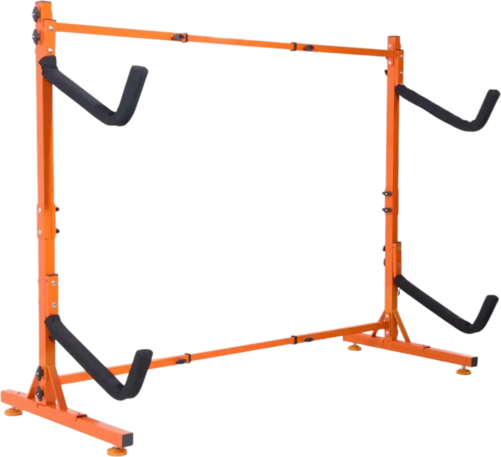 VEVOR Freestanding Kayak Storage Rack, Kayak Stand for 2 Kayak Canoe Paddleboard, Heavy-duty Steel Kayak Hanger Holder with Padded Arms and Adjustable Width, 175LBS Max Load, for Indoor Outdoor Garage
