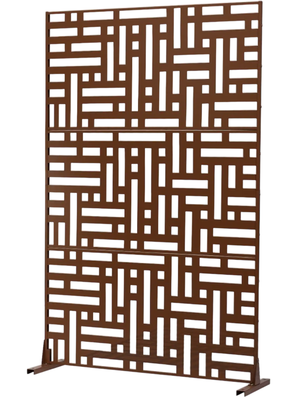 VEVOR Metal Privacy Screen, 36" W x 72" H, Outdoor Privacy Screens & Panels, Freestanding Outdoor Divider with Stand, 3-Panel Decorative Garden Steel Privacy Fence for Balcony Patio Indoor Room Brown