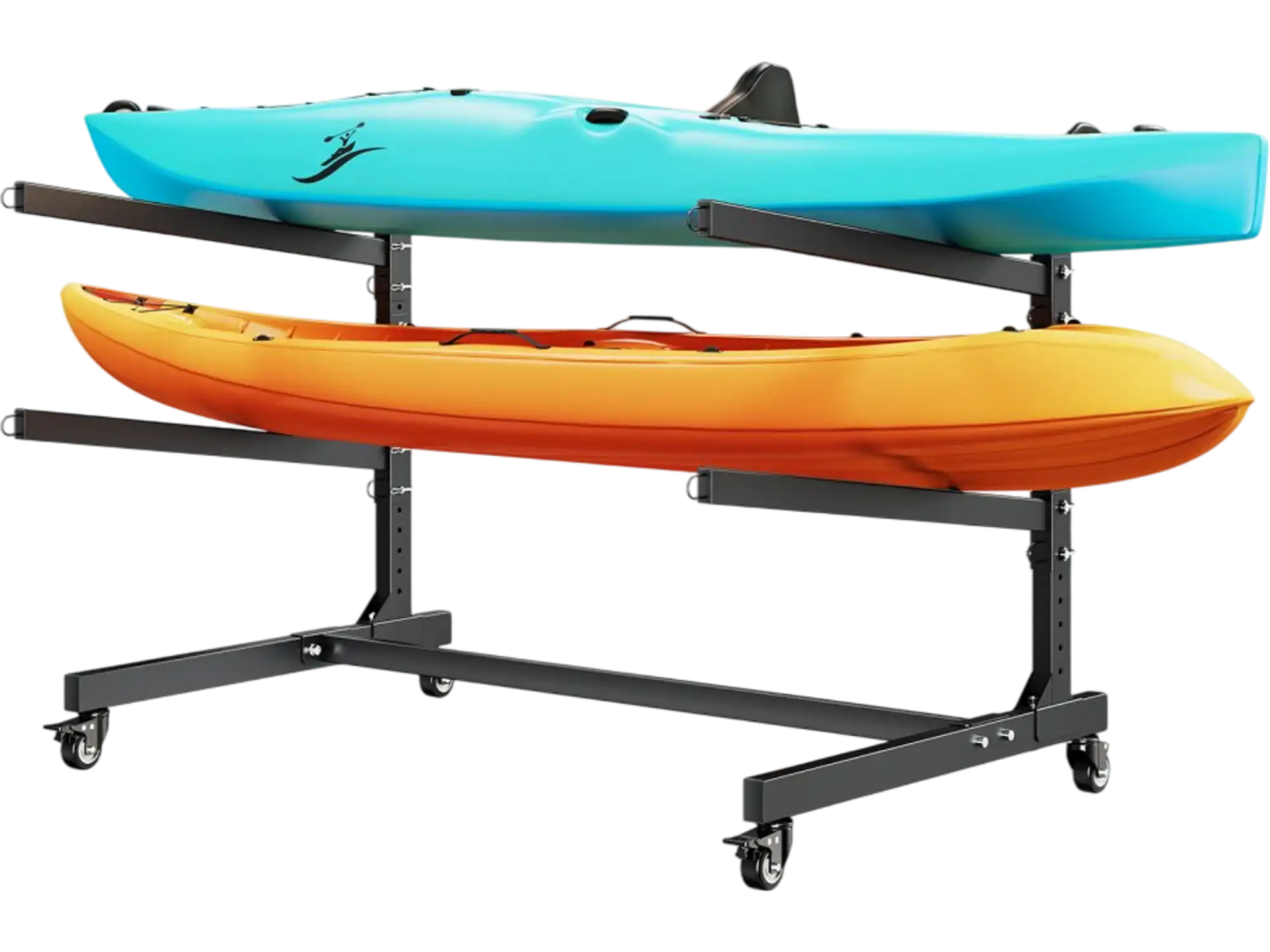 Vevor Kayak Storage Rack Adjustable Freestanding Stand with Lockable Wheels for 2 Kayaks 175 lbs New