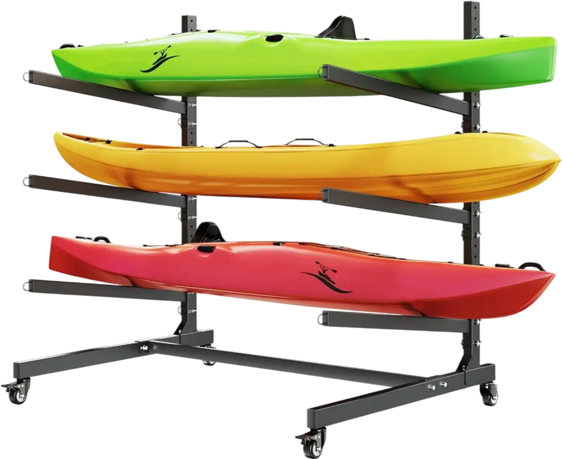 Vevor Kayak Storage Rack Adjustable Freestanding Stand for 3 Kayaks with Lockable Wheels New