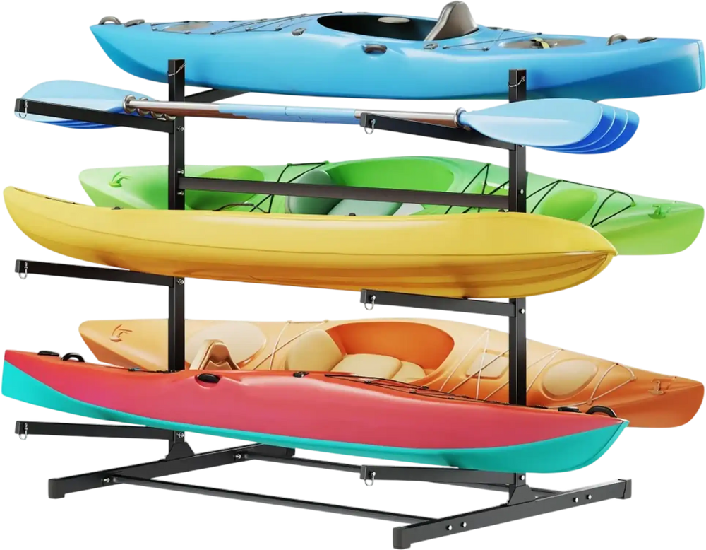 VEVOR Kayak Storage Rack for 6 Kayaks, Holds 400 lbs, Heavy Duty Freestanding Stand for Indoor Outdoor Garage Shed Dock, Storage Rack Stand Holder for Canoe, Small Boat, SUP, Surfboard & Paddleboard