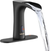 VEVOR Touchless Bathroom Sink Faucet, Automatic Motion Sensor Waterfall Restroom Toilet Faucet with Hole Cover Plate, Modern Electronic Sensor Hot/Cold Water for 9/16 in Pipe Commercial,Matte Black