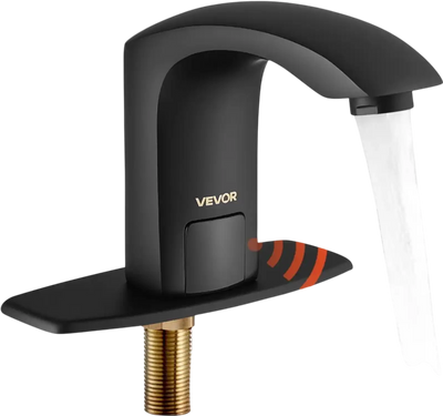 VEVOR Touchless Bathroom Sink Faucet, Automatic Motion Sensor Restroom Toilet Faucet with Hole Cover Plate, Battery Operated,Adjustable Temperature for 9/16 in Pipe Commercial Lavatory,Matte Black