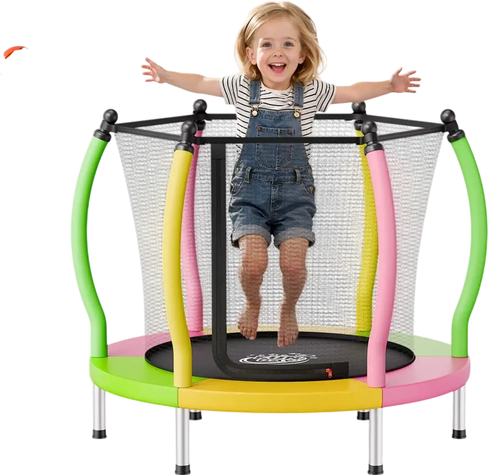 VEVOR Trampoline for Kids, Toddler Mini Trampoline, 132 lbs Capacity Indoor Outdoor Play Toys with Enclosure Net and Basketball Hoop, Easy to Assemble, Christmas Toys Birthday Gifts for Girls Boys