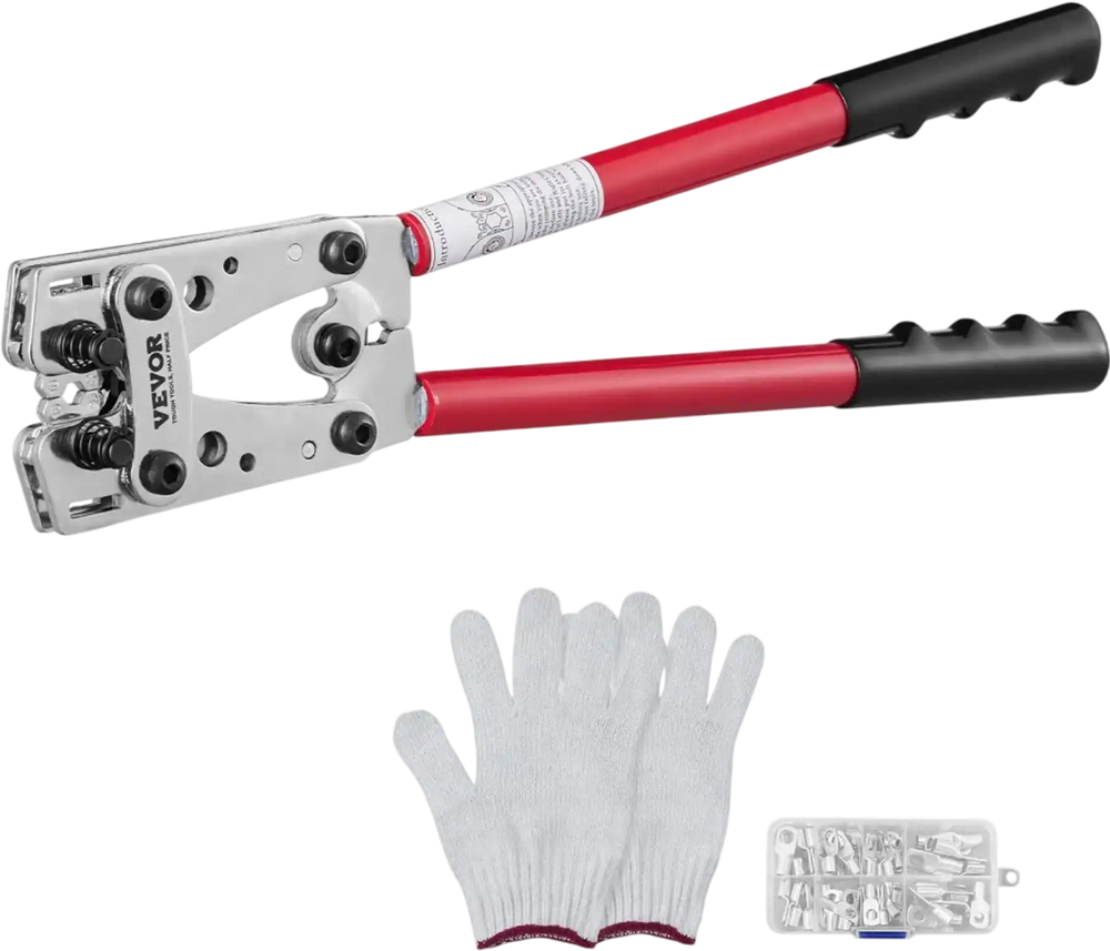 VEVOR Battery Cable Lug Crimping Tool, 10-1/0 AWG with Heavy Duty Wire Lugs, with 60PCS Aluminum Ring Connectors Terminals 6 Wire Sizes Crimping Die Aluminum Terminal Battery Lug Crimper