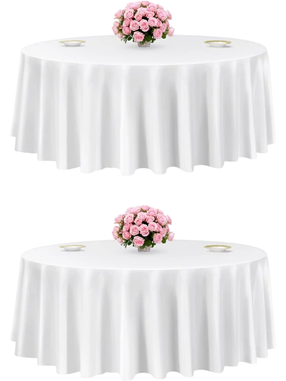 VEVOR White Round Tablecloths 2 Pack, 120 Inches in Diameter, Stain- & Wrinkle- Resistant, Machine Washable Table Clothes, Polyester Fabric Table Covers for Wedding, Party, Banquet, Formal Events